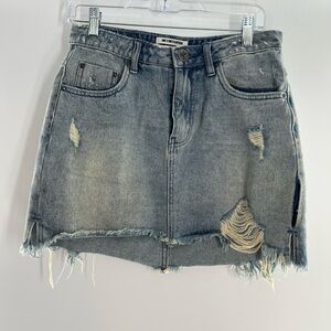 ONE X ONE TEASPOON BLUE STORM DESTROYED MINI HIGH WAIST DENIM SKIRT SIZE 28